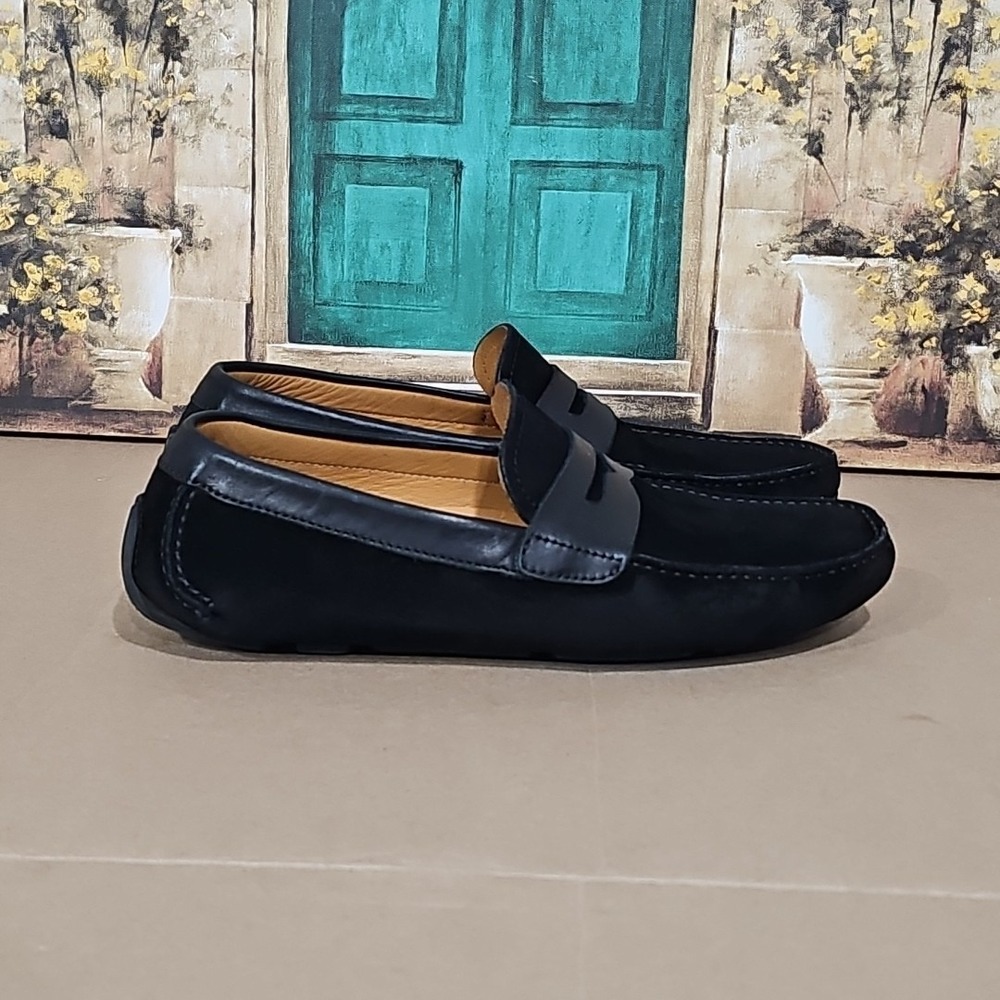 Magnanni "Vance" Black Suede Leather Apron Toe Penny Loafers Men's 8